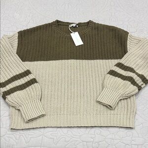 Z Supply Women's Crewneck Sweater in Olive and Cream